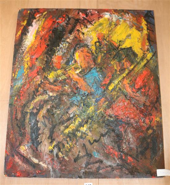 Fred Bromfield (20th century), oil on board, Jazz Players, 71cm x 61cm